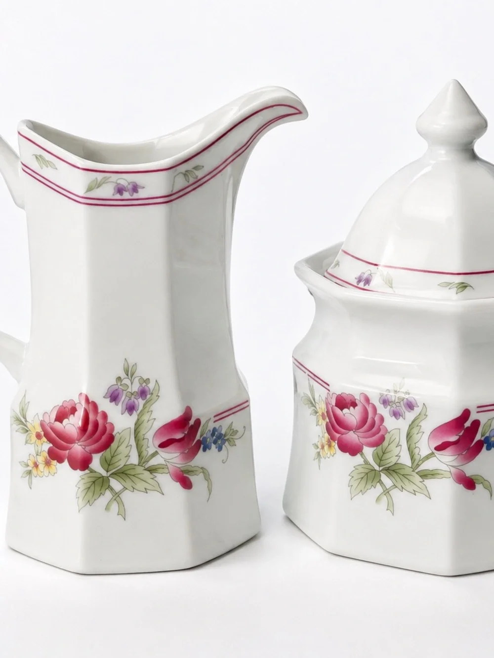 Porcelain Floral Creamer and Sugar Set - Pink Floral